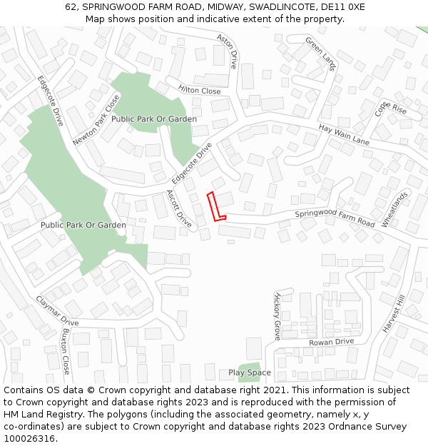 62, SPRINGWOOD FARM ROAD, MIDWAY, SWADLINCOTE, DE11 0XE: Location map and indicative extent of plot