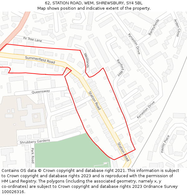 62, STATION ROAD, WEM, SHREWSBURY, SY4 5BL: Location map and indicative extent of plot