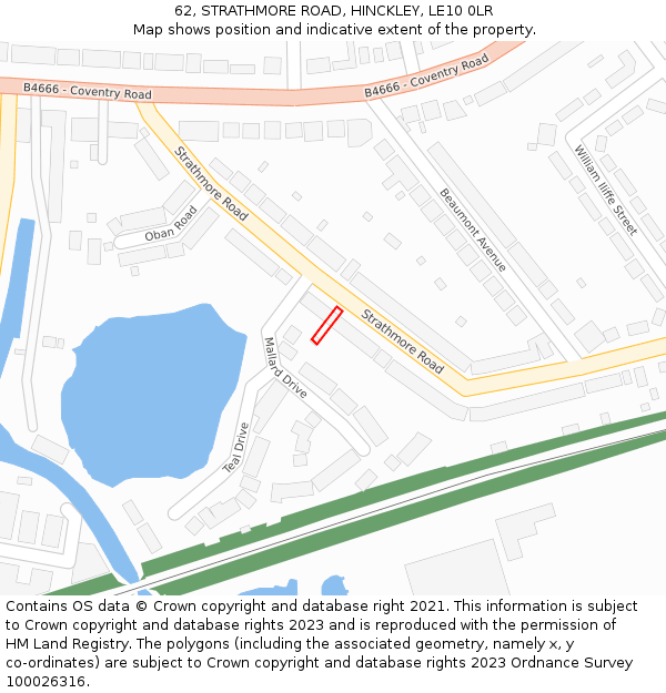 62, STRATHMORE ROAD, HINCKLEY, LE10 0LR: Location map and indicative extent of plot