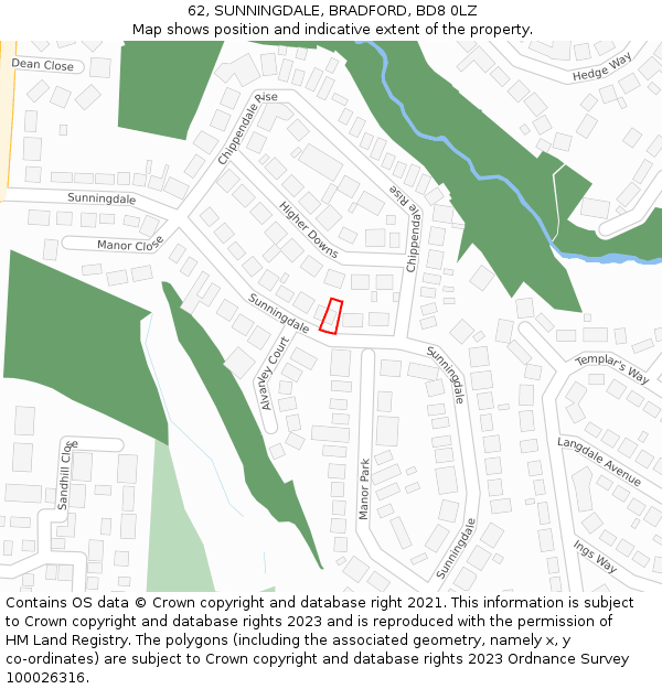 62, SUNNINGDALE, BRADFORD, BD8 0LZ: Location map and indicative extent of plot