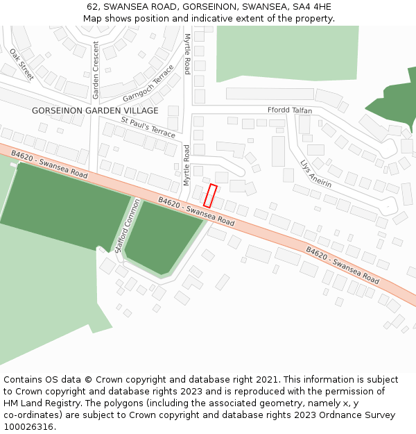 62, SWANSEA ROAD, GORSEINON, SWANSEA, SA4 4HE: Location map and indicative extent of plot