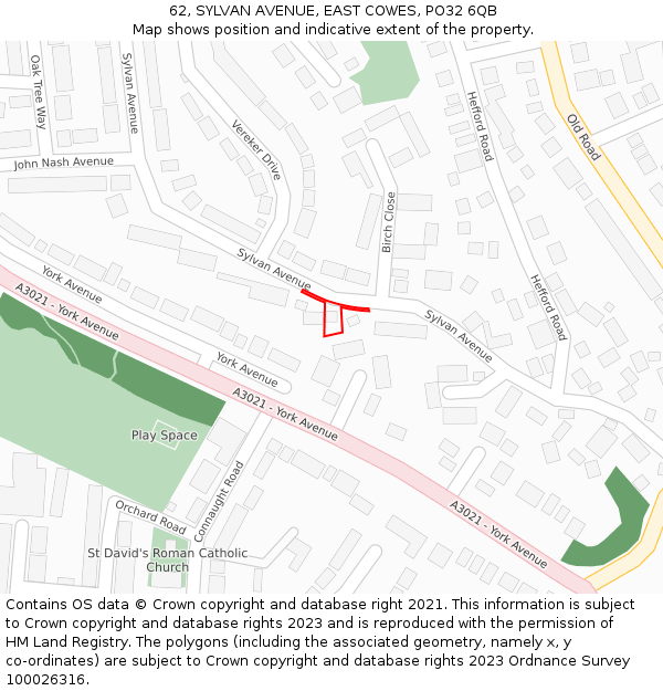 62, SYLVAN AVENUE, EAST COWES, PO32 6QB: Location map and indicative extent of plot