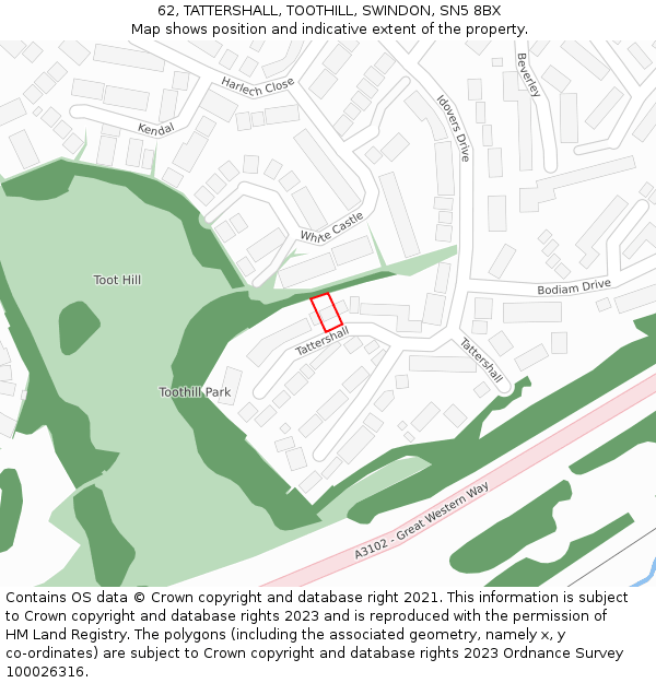 62, TATTERSHALL, TOOTHILL, SWINDON, SN5 8BX: Location map and indicative extent of plot