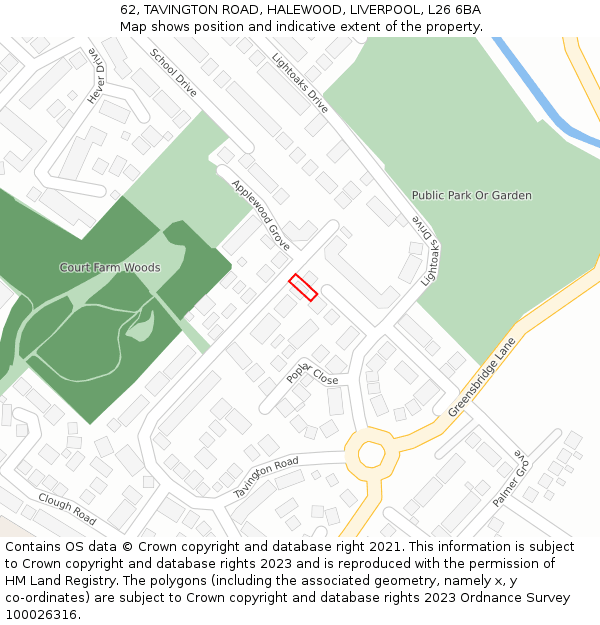 62, TAVINGTON ROAD, HALEWOOD, LIVERPOOL, L26 6BA: Location map and indicative extent of plot