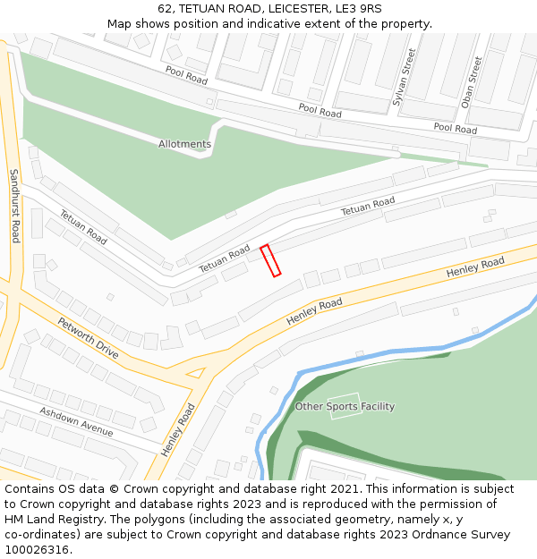 62, TETUAN ROAD, LEICESTER, LE3 9RS: Location map and indicative extent of plot