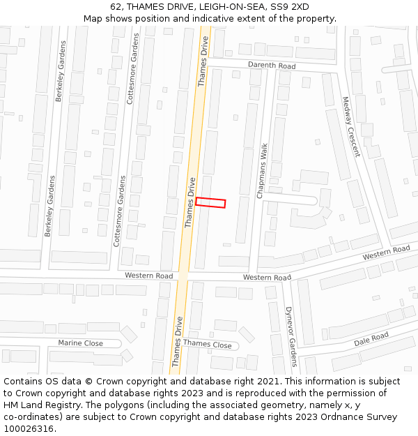 62, THAMES DRIVE, LEIGH-ON-SEA, SS9 2XD: Location map and indicative extent of plot