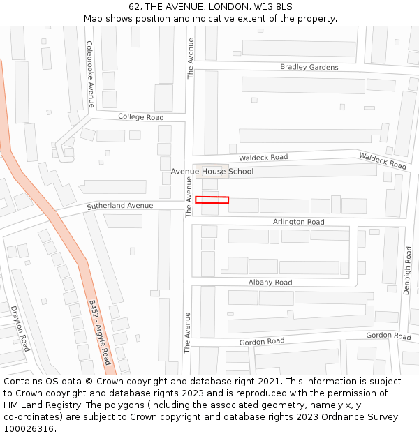 62, THE AVENUE, LONDON, W13 8LS: Location map and indicative extent of plot