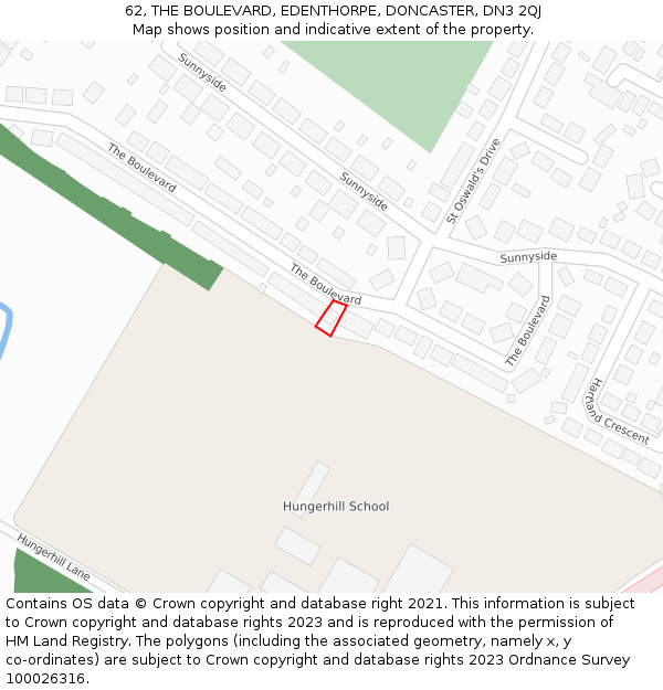 62, THE BOULEVARD, EDENTHORPE, DONCASTER, DN3 2QJ: Location map and indicative extent of plot