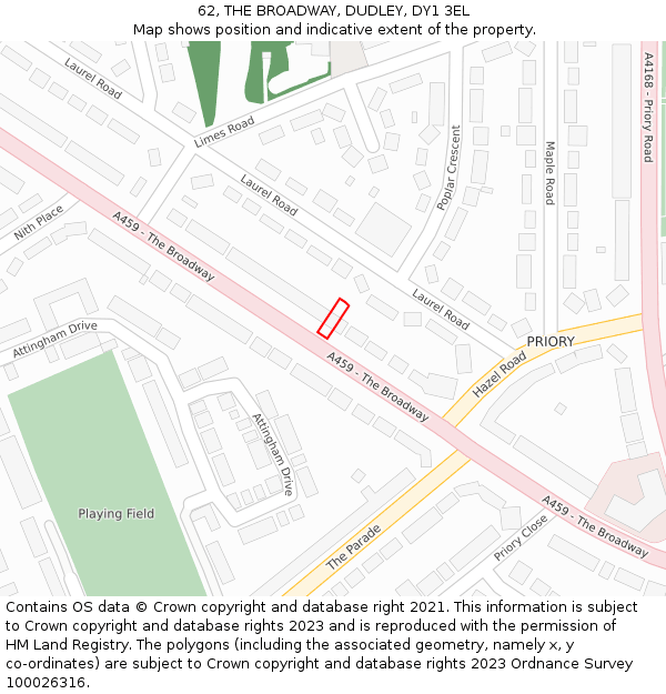 62, THE BROADWAY, DUDLEY, DY1 3EL: Location map and indicative extent of plot