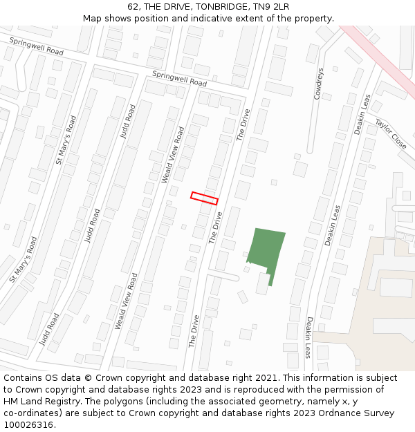 62, THE DRIVE, TONBRIDGE, TN9 2LR: Location map and indicative extent of plot