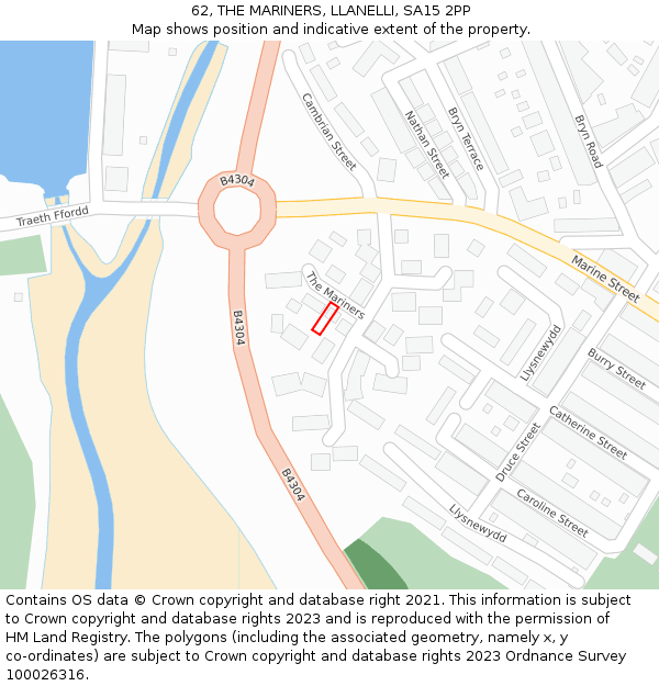 62, THE MARINERS, LLANELLI, SA15 2PP: Location map and indicative extent of plot