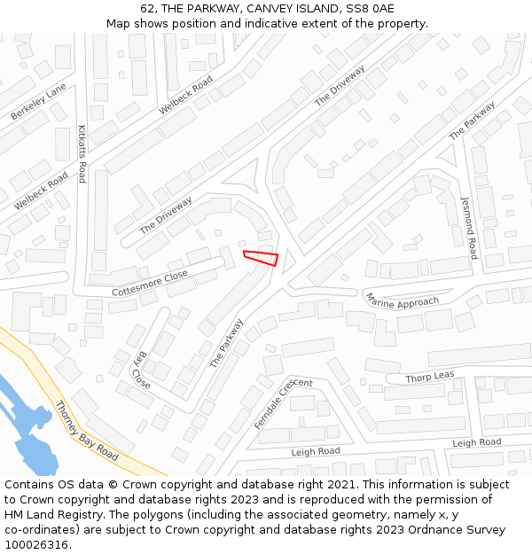 62, THE PARKWAY, CANVEY ISLAND, SS8 0AE: Location map and indicative extent of plot