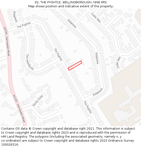 62, THE PYGHTLE, WELLINGBOROUGH, NN8 4RS: Location map and indicative extent of plot