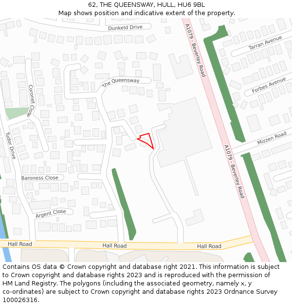 62, THE QUEENSWAY, HULL, HU6 9BL: Location map and indicative extent of plot