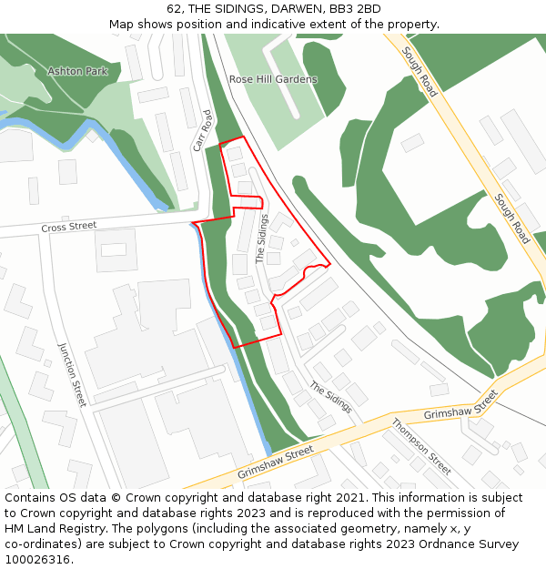 62, THE SIDINGS, DARWEN, BB3 2BD: Location map and indicative extent of plot