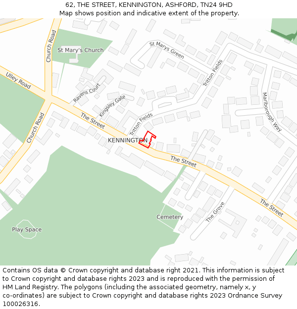 62, THE STREET, KENNINGTON, ASHFORD, TN24 9HD: Location map and indicative extent of plot