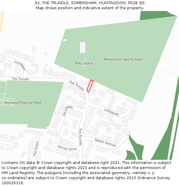 62, THE TRUNDLE, SOMERSHAM, HUNTINGDON, PE28 3JS: Location map and indicative extent of plot