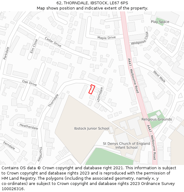 62, THORNDALE, IBSTOCK, LE67 6PS: Location map and indicative extent of plot