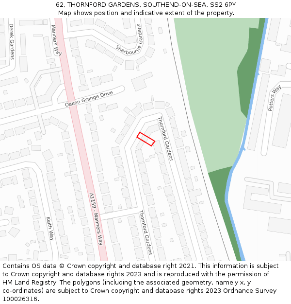 62, THORNFORD GARDENS, SOUTHEND-ON-SEA, SS2 6PY: Location map and indicative extent of plot