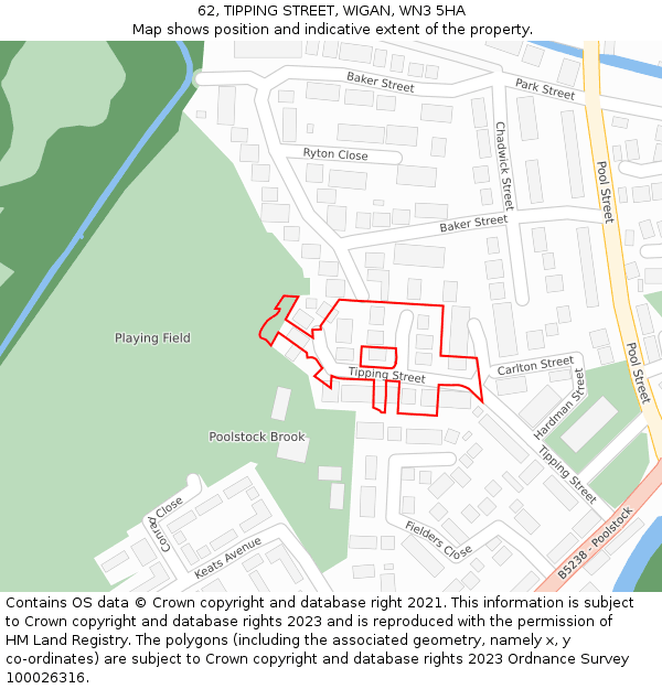 62, TIPPING STREET, WIGAN, WN3 5HA: Location map and indicative extent of plot