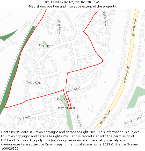 62, TREFFRY ROAD, TRURO, TR1 1WL: Location map and indicative extent of plot