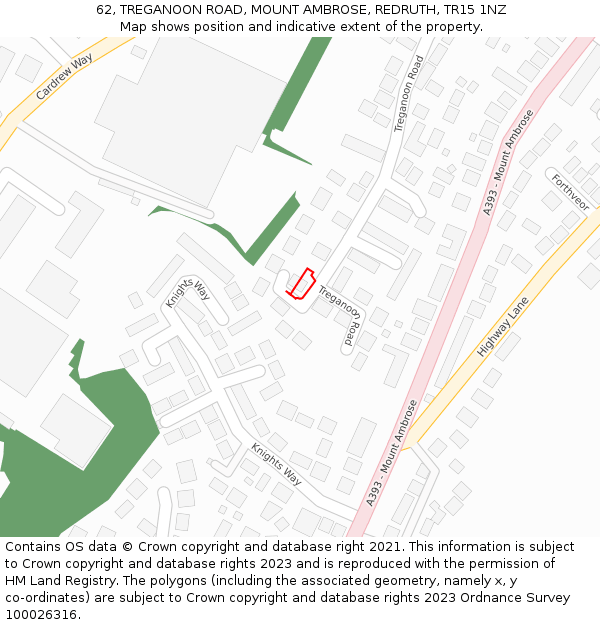 62, TREGANOON ROAD, MOUNT AMBROSE, REDRUTH, TR15 1NZ: Location map and indicative extent of plot