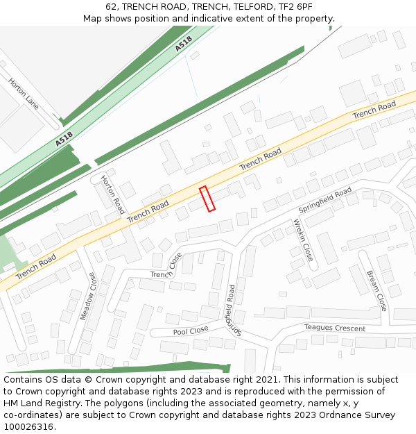 62, TRENCH ROAD, TRENCH, TELFORD, TF2 6PF: Location map and indicative extent of plot