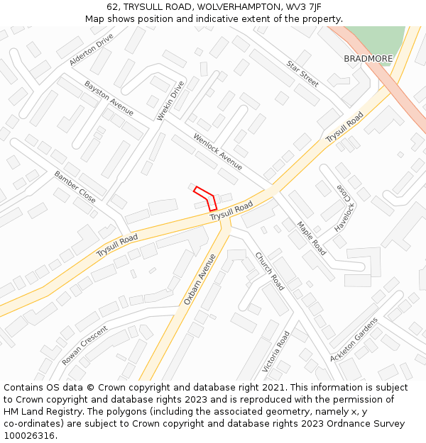 62, TRYSULL ROAD, WOLVERHAMPTON, WV3 7JF: Location map and indicative extent of plot