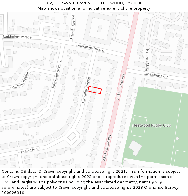 62, ULLSWATER AVENUE, FLEETWOOD, FY7 8PX: Location map and indicative extent of plot