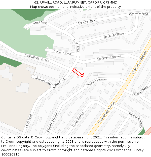 62, UPHILL ROAD, LLANRUMNEY, CARDIFF, CF3 4HD: Location map and indicative extent of plot