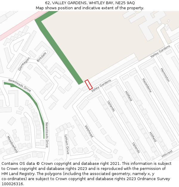 62, VALLEY GARDENS, WHITLEY BAY, NE25 9AQ: Location map and indicative extent of plot