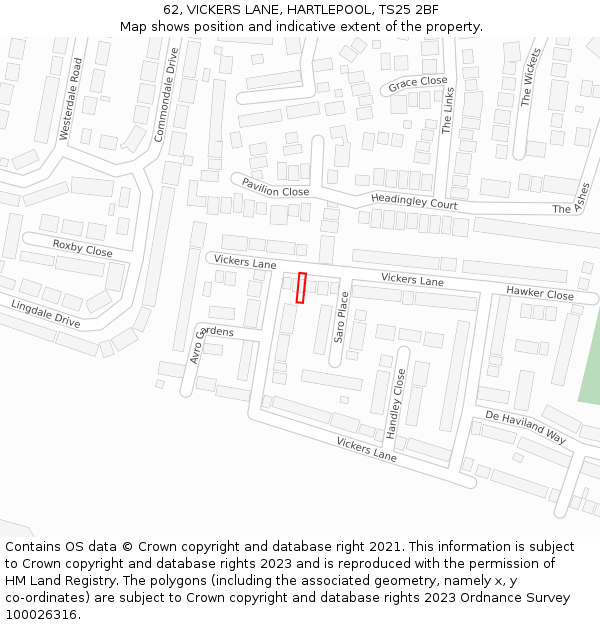 62, VICKERS LANE, HARTLEPOOL, TS25 2BF: Location map and indicative extent of plot