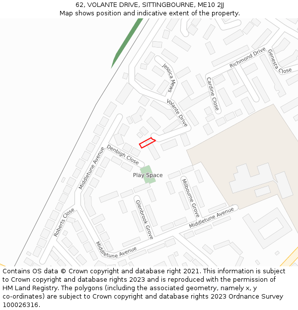 62, VOLANTE DRIVE, SITTINGBOURNE, ME10 2JJ: Location map and indicative extent of plot