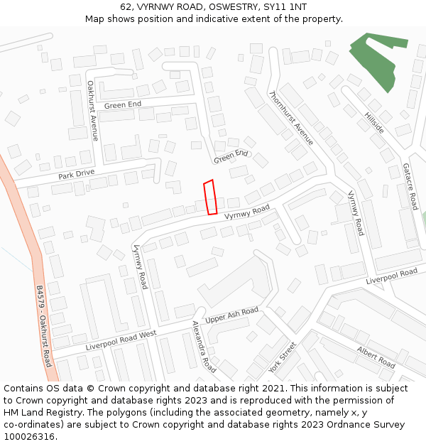 62, VYRNWY ROAD, OSWESTRY, SY11 1NT: Location map and indicative extent of plot