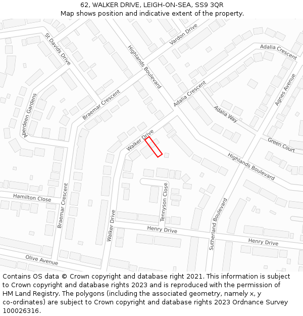 62, WALKER DRIVE, LEIGH-ON-SEA, SS9 3QR: Location map and indicative extent of plot