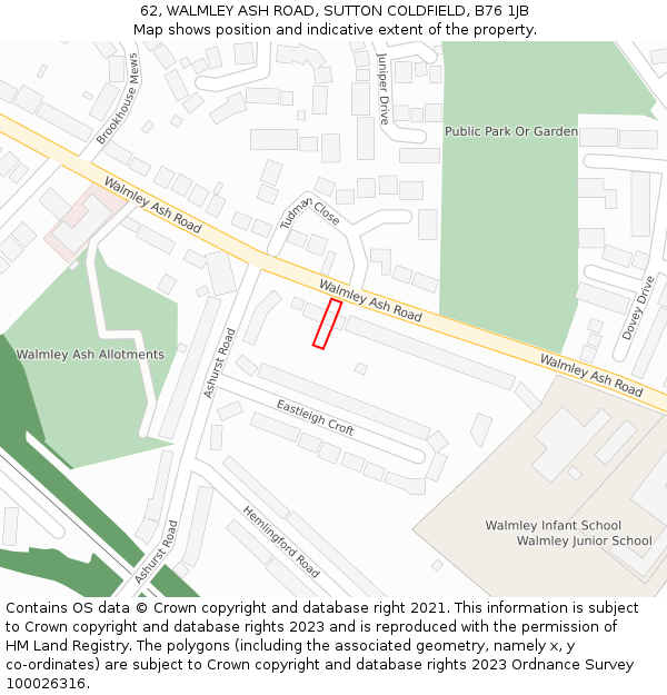 62, WALMLEY ASH ROAD, SUTTON COLDFIELD, B76 1JB: Location map and indicative extent of plot