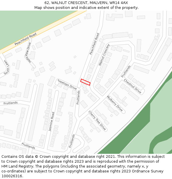 62, WALNUT CRESCENT, MALVERN, WR14 4AX: Location map and indicative extent of plot