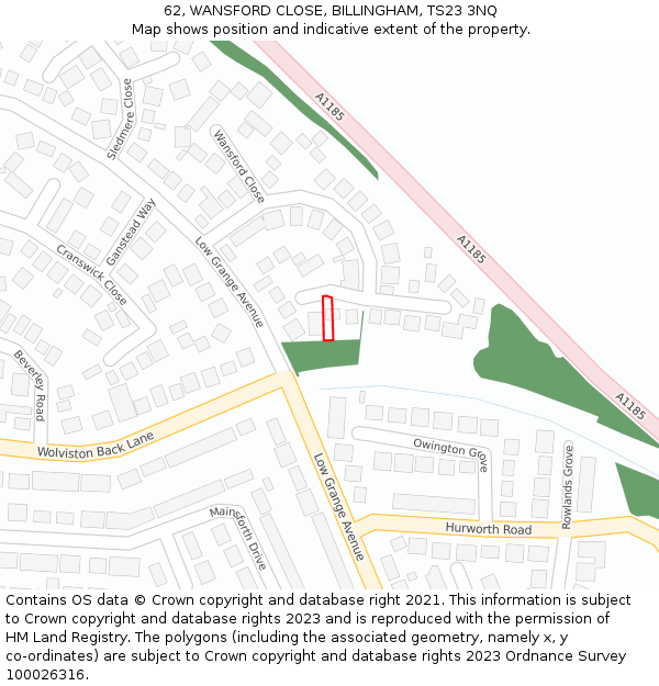 62, WANSFORD CLOSE, BILLINGHAM, TS23 3NQ: Location map and indicative extent of plot