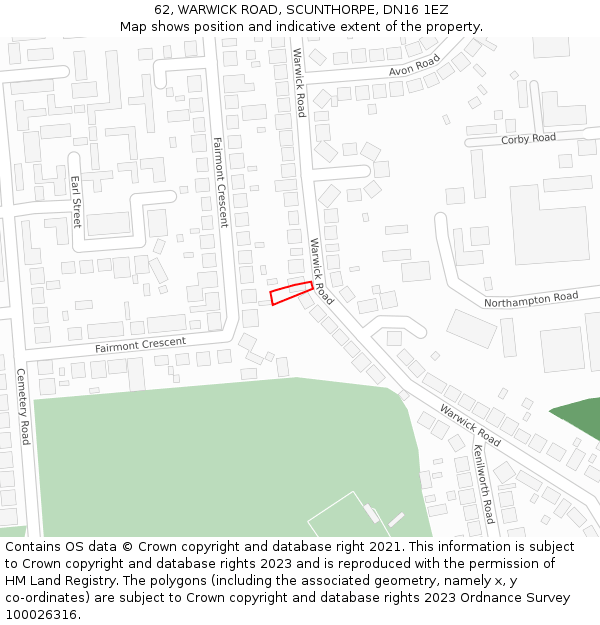 62, WARWICK ROAD, SCUNTHORPE, DN16 1EZ: Location map and indicative extent of plot