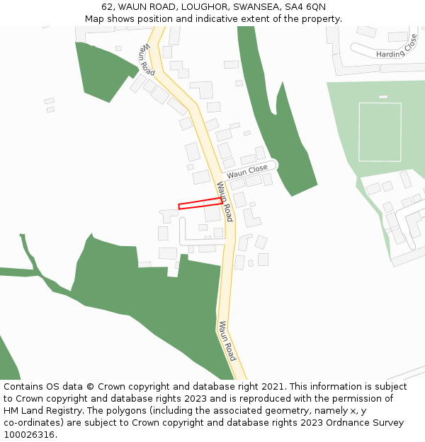 62, WAUN ROAD, LOUGHOR, SWANSEA, SA4 6QN: Location map and indicative extent of plot