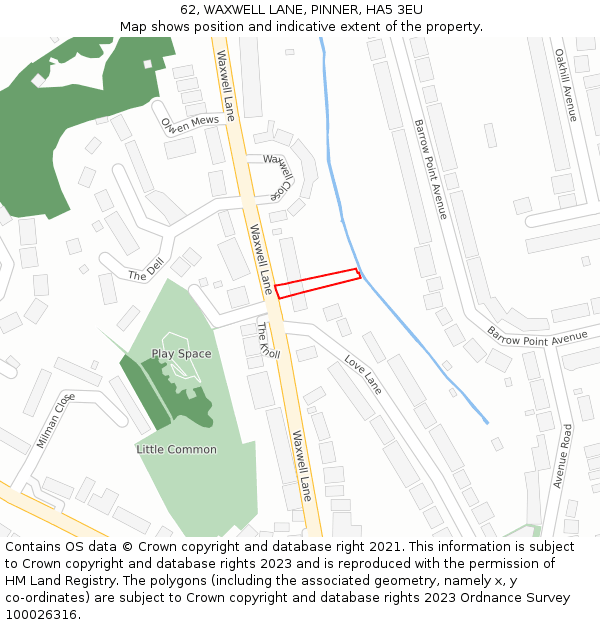 62, WAXWELL LANE, PINNER, HA5 3EU: Location map and indicative extent of plot