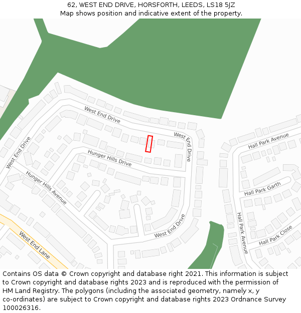 62, WEST END DRIVE, HORSFORTH, LEEDS, LS18 5JZ: Location map and indicative extent of plot