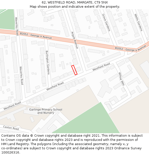 62, WESTFIELD ROAD, MARGATE, CT9 5NX: Location map and indicative extent of plot