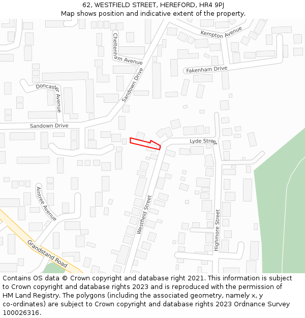 62, WESTFIELD STREET, HEREFORD, HR4 9PJ: Location map and indicative extent of plot