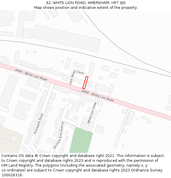 62, WHITE LION ROAD, AMERSHAM, HP7 9JS: Location map and indicative extent of plot