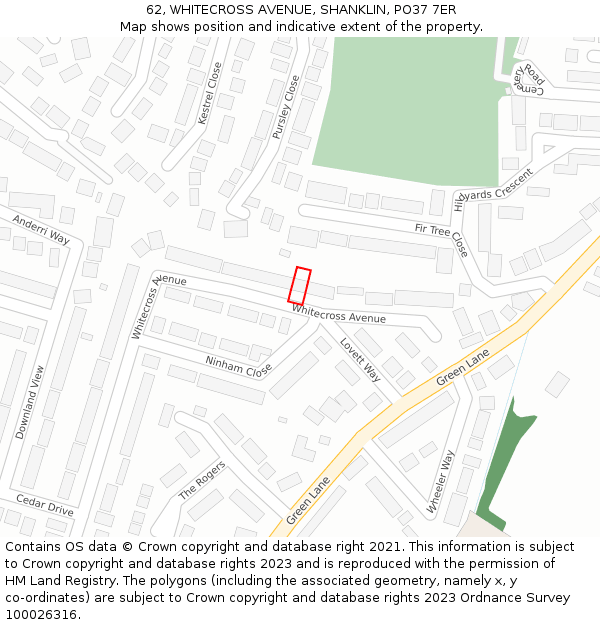 62, WHITECROSS AVENUE, SHANKLIN, PO37 7ER: Location map and indicative extent of plot