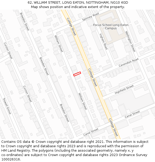 62, WILLIAM STREET, LONG EATON, NOTTINGHAM, NG10 4GD: Location map and indicative extent of plot