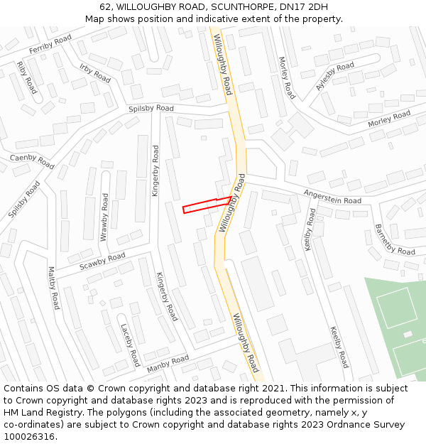 62, WILLOUGHBY ROAD, SCUNTHORPE, DN17 2DH: Location map and indicative extent of plot