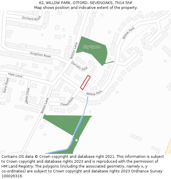 62, WILLOW PARK, OTFORD, SEVENOAKS, TN14 5NF: Location map and indicative extent of plot