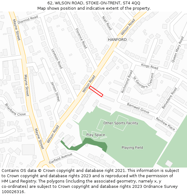 62, WILSON ROAD, STOKE-ON-TRENT, ST4 4QQ: Location map and indicative extent of plot